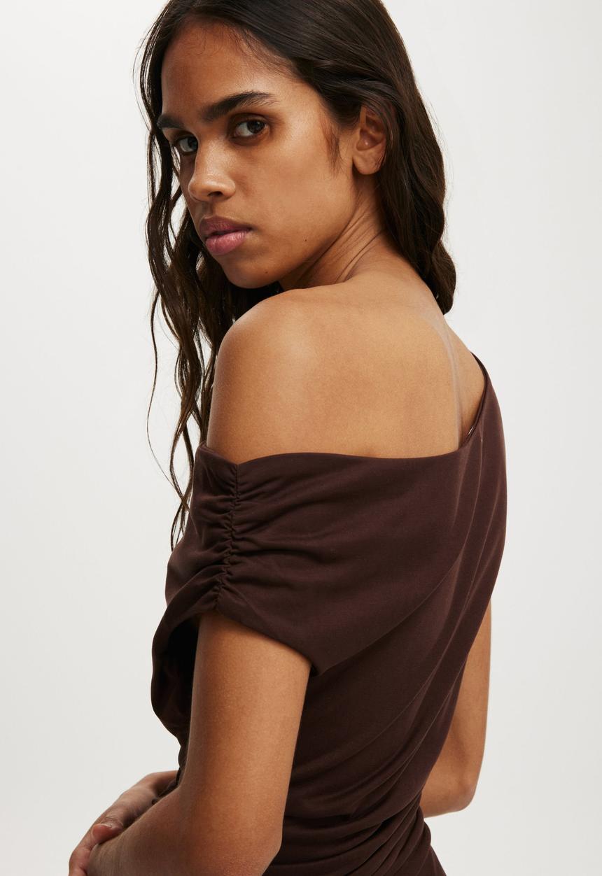 Cotton On - Sandy asymmetric mini dress - dark oak