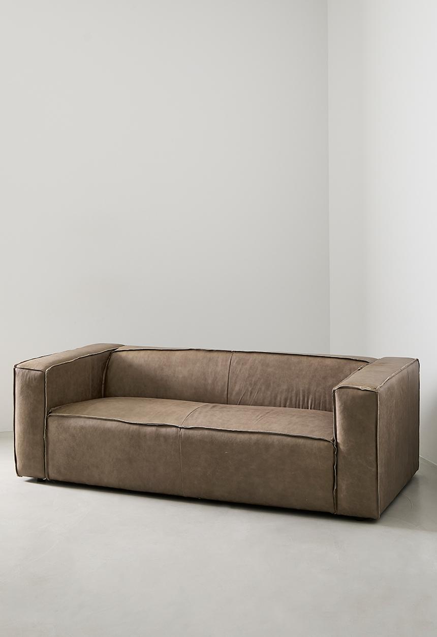 Sixth Floor - Seattle genuine leather 3 seater sofa - smoke