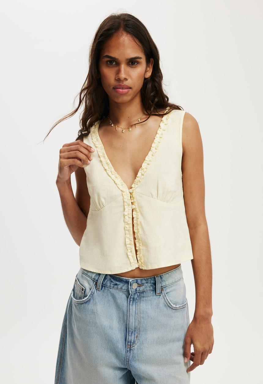 Cotton On - Haven ruffle button through cami - white