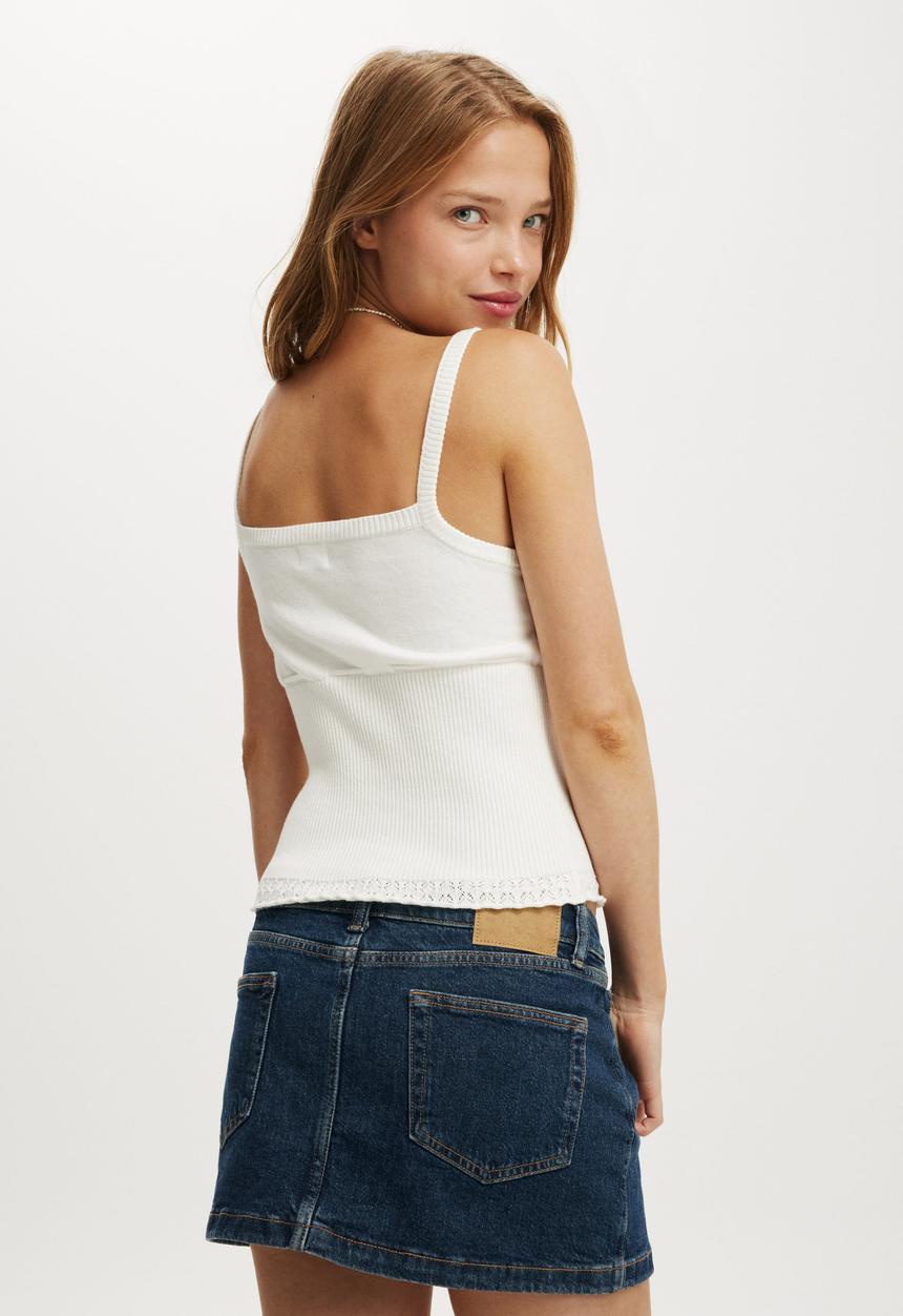 Cotton On - Knit Cami With Ruffle Hem - White