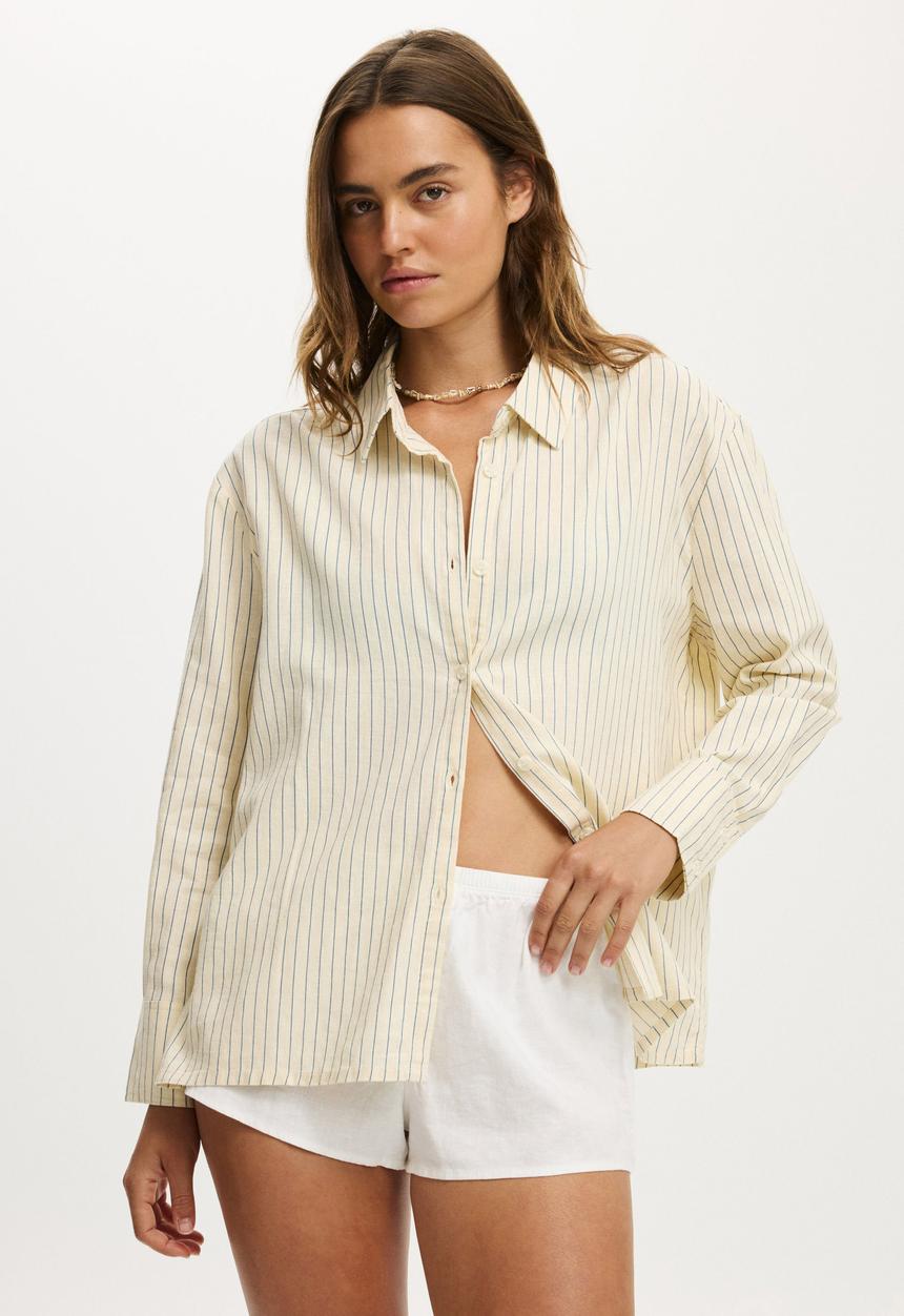 Cotton On - Haven long sleeve shirt - vanilla glow pinstripe