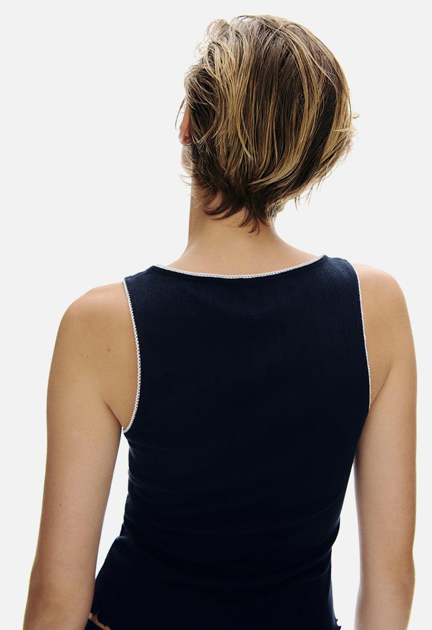 H&M - Pointelle jersey vest top - navy blue
