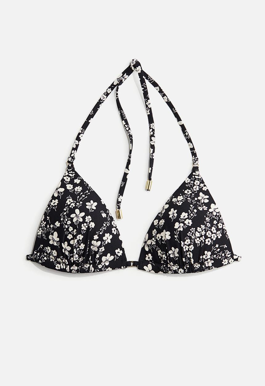 H&M - Push-up triangle bikini top - black & white floral