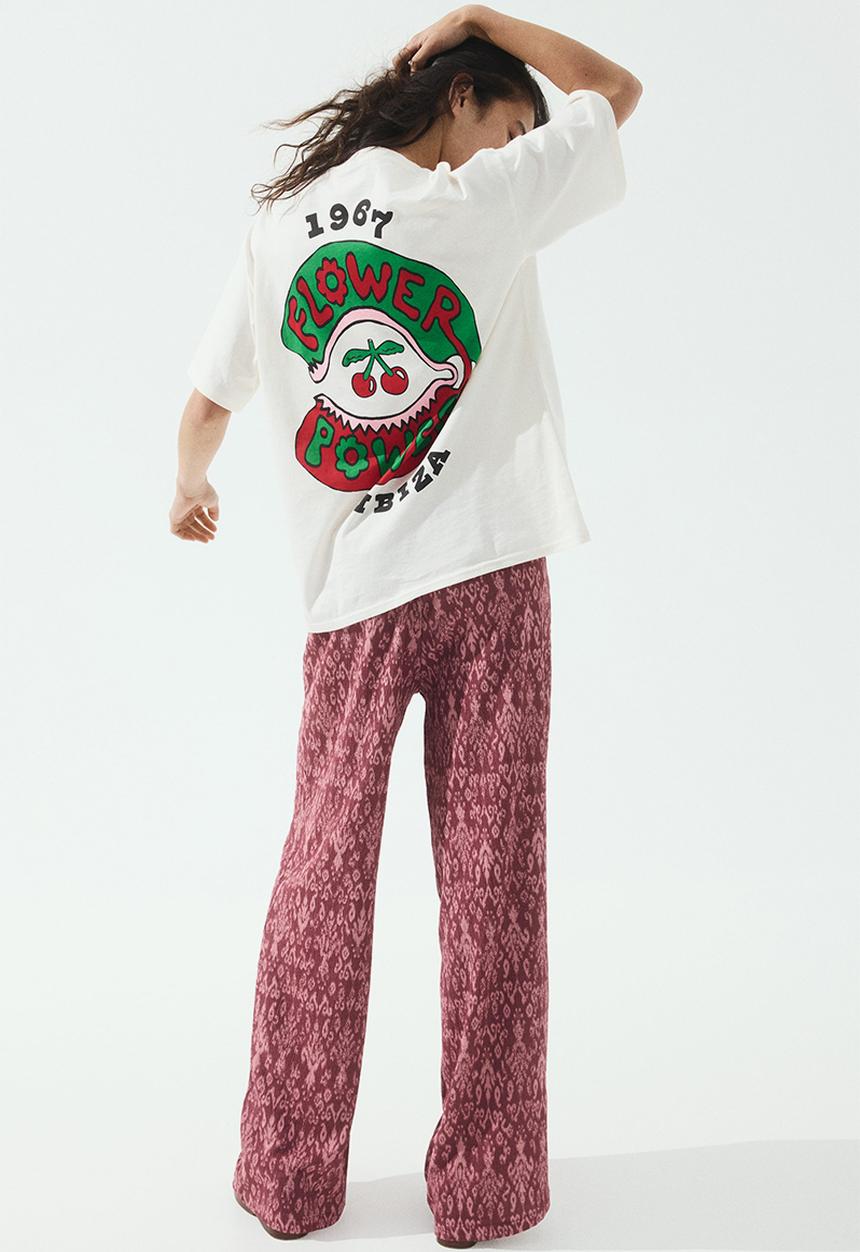 H&M - Oversized printed T-shirt - white/pacha