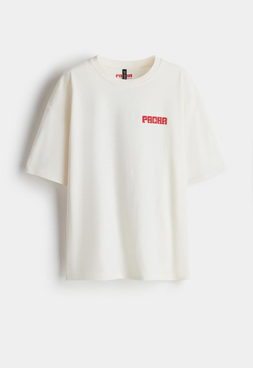 H&M - Oversized printed T-shirt - white/pacha