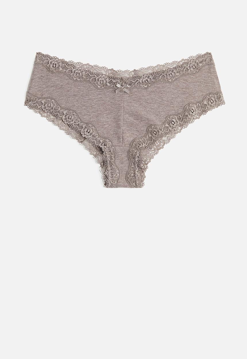 H&M - 3-Pack cotton and lace hipster briefs - dark mole/dark brown