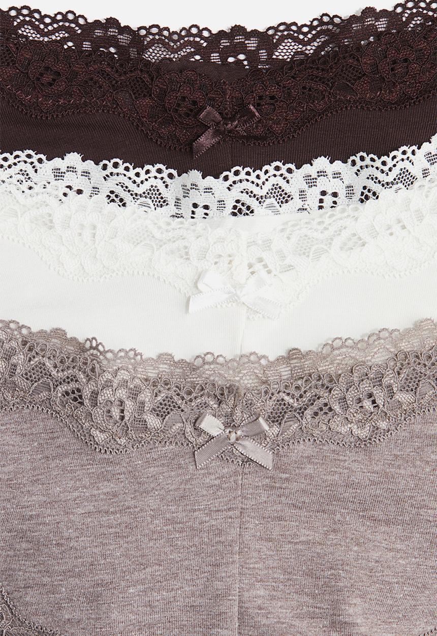 H&M - 3-Pack cotton and lace hipster briefs - dark mole/dark brown