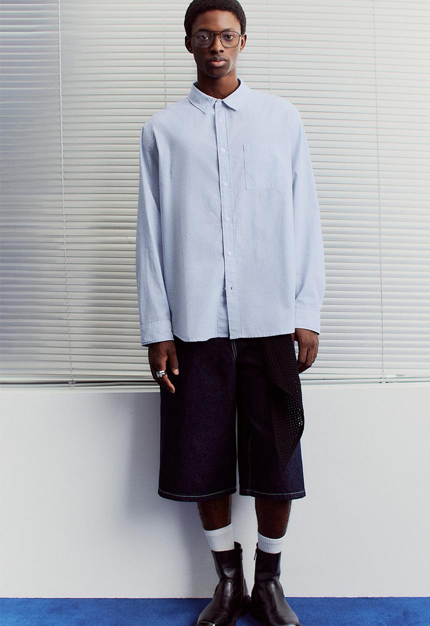 H&M - Oversized fit seersucker shirt - light blue striped