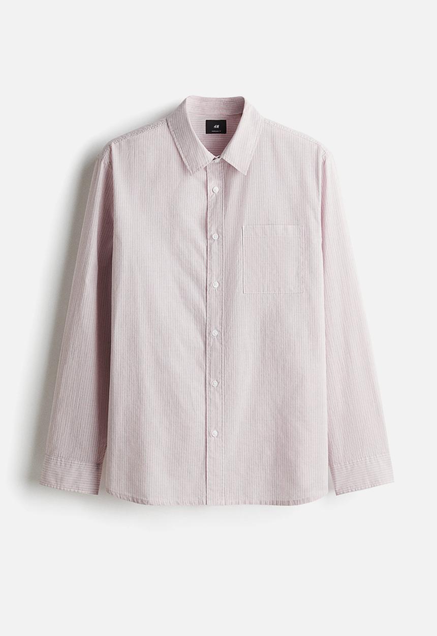 H&M - Oversized fit seersucker shirt - pink striped