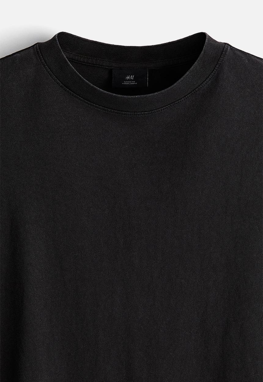 H&M - Loose fit washed t-shirt - black
