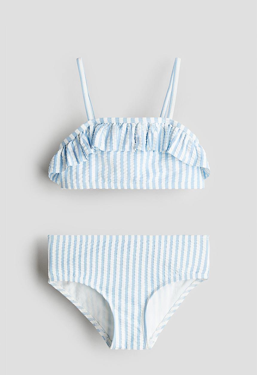 H&M - Frill-trimmed bikini - light blue & white striped