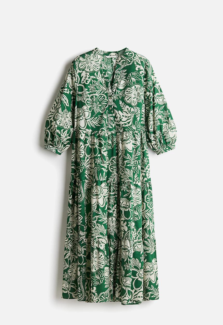 H&M - Tiered midi dress - green patterned