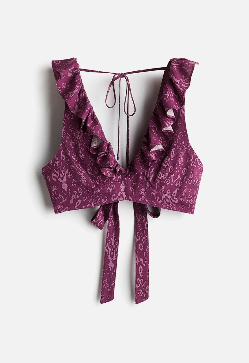 H&M - Frill-trimmed crop top - purple/patterned