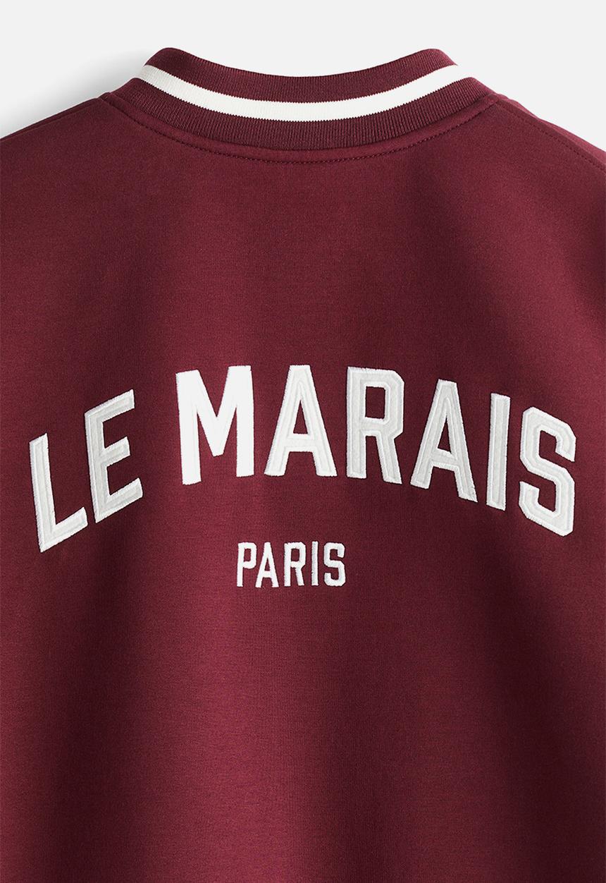 H&M - Motif-detail baseball jacket - burgundy & block-coloured