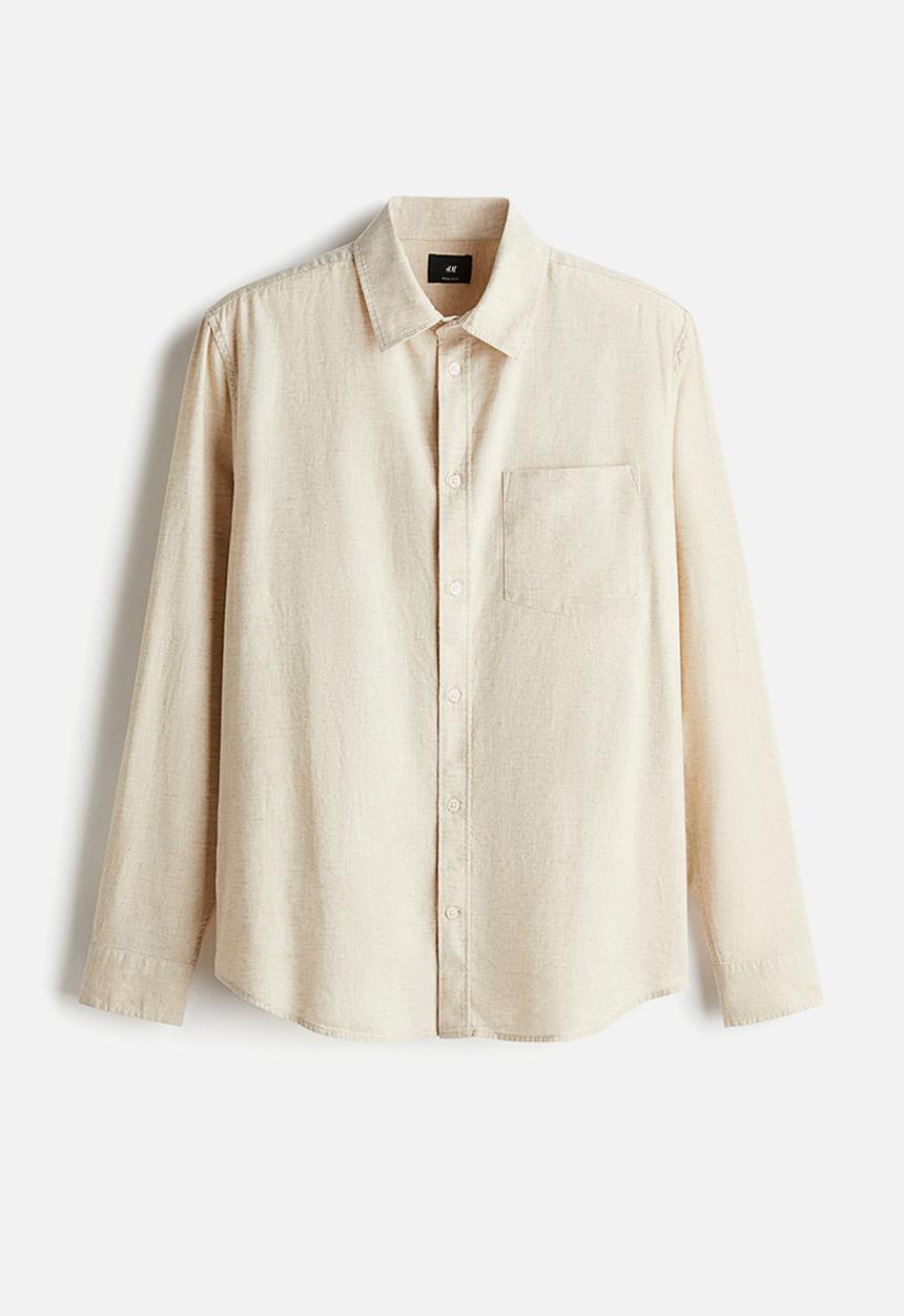H&M - Regular fit linen-blend shirt - light beige