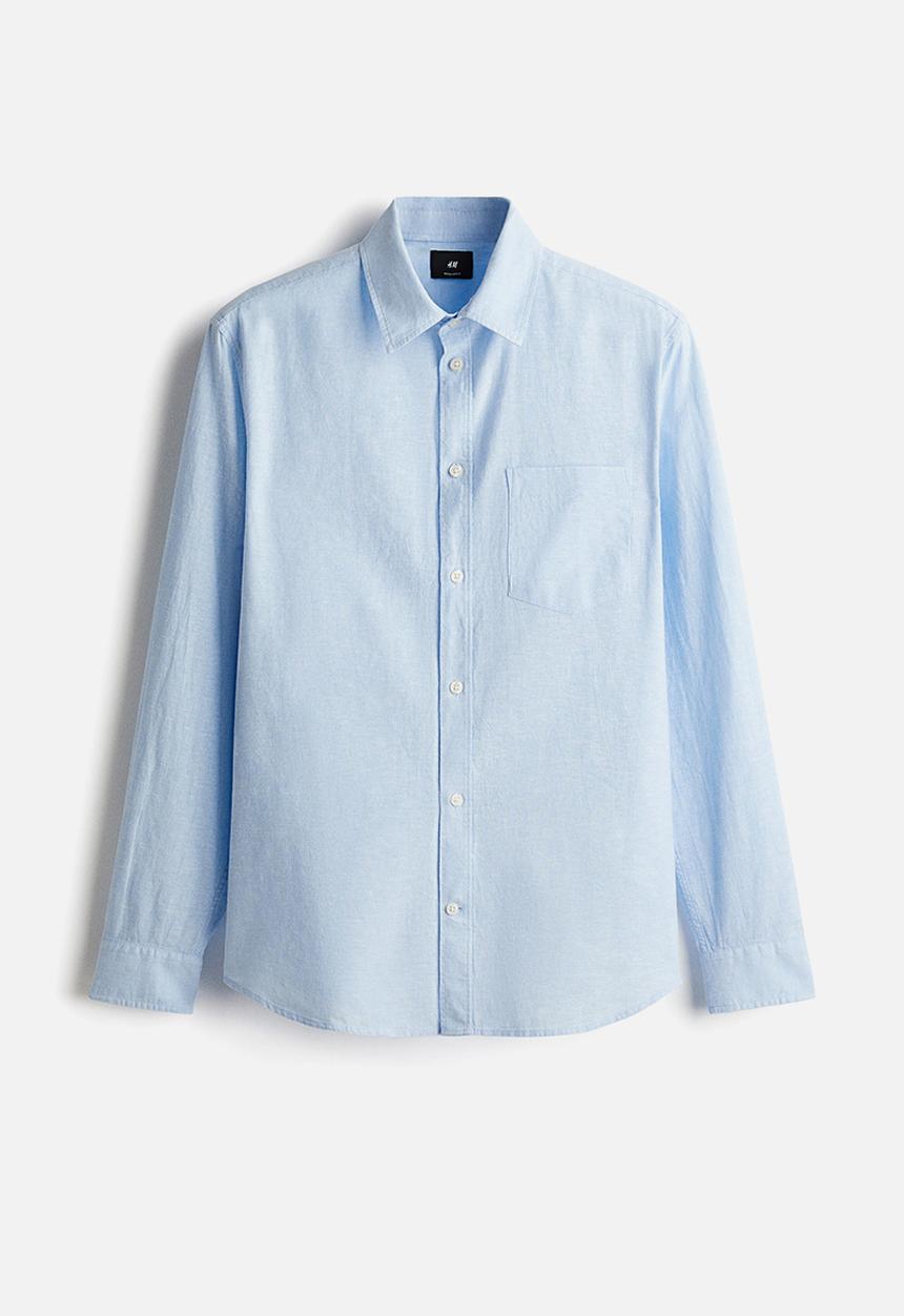 H&M - Regular fit linen-blend shirt - light blue