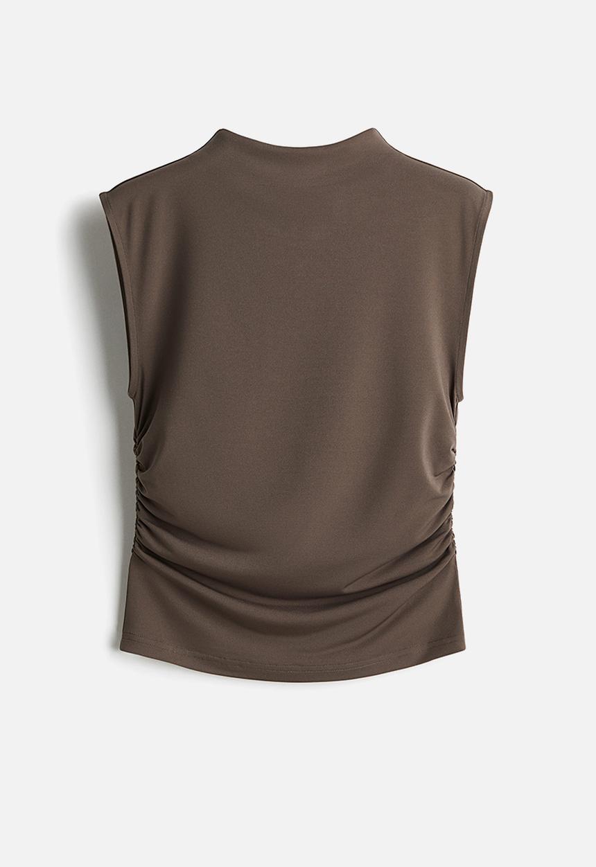 Draped turtleneck top - dark greige - 1286688003