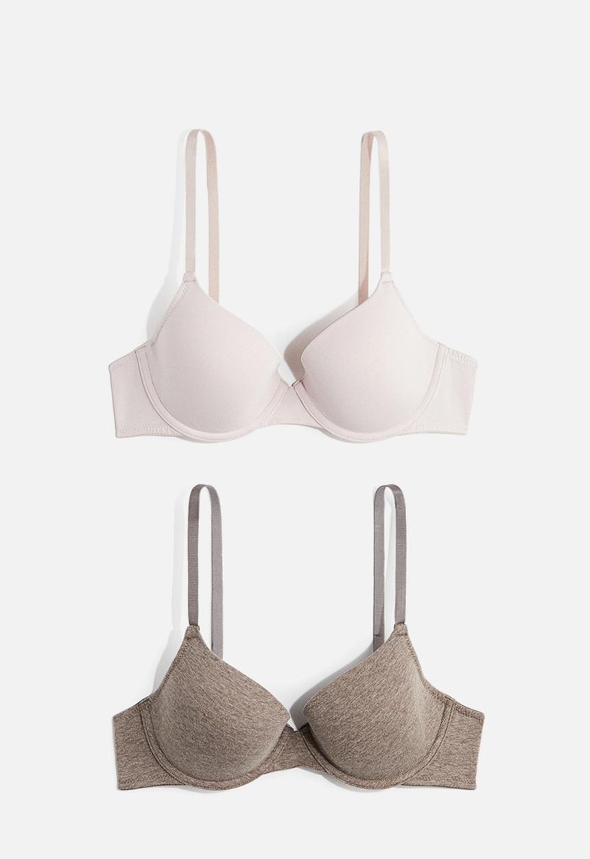 H&M - 2-Pack padded underwired cotton bras - dark mole/powder pink