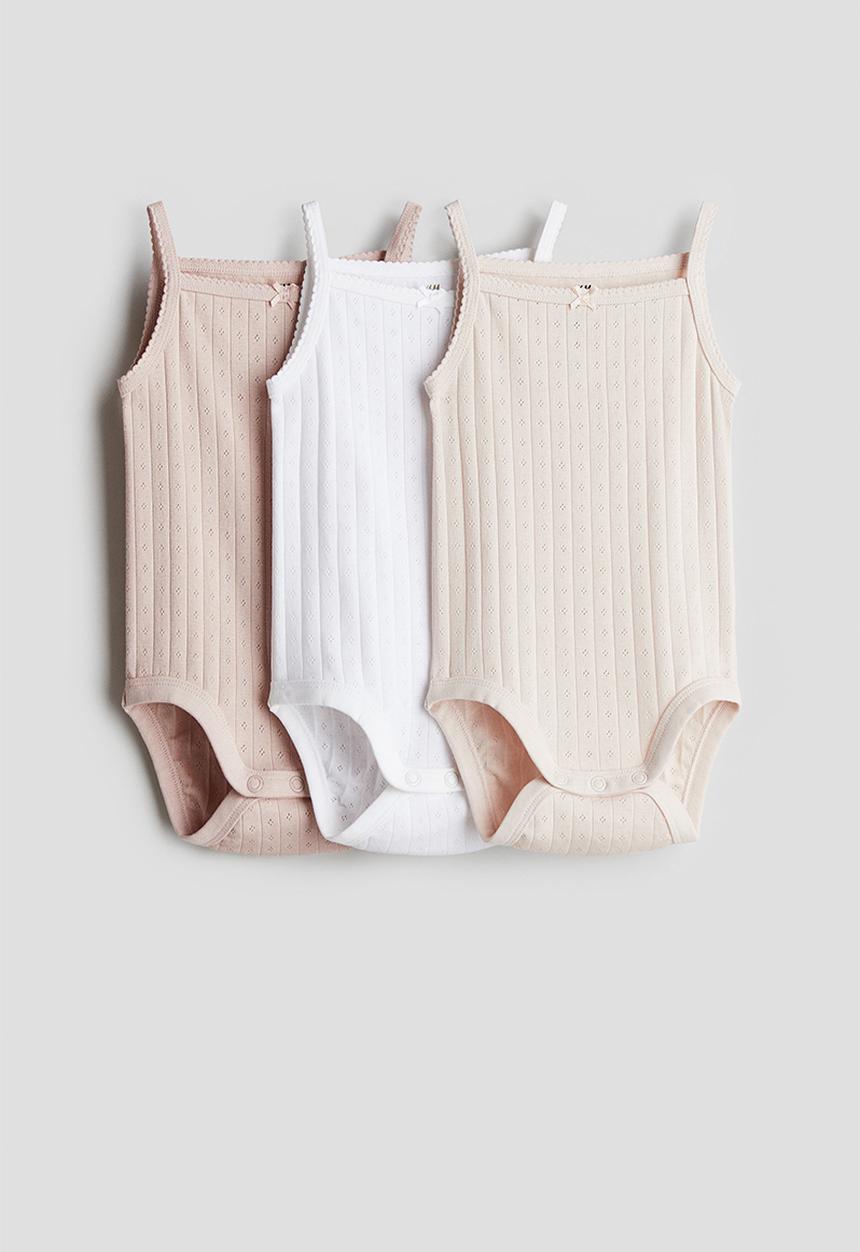 H&M - 3-Pack sleeveless bodysuits - light dusty pink & beige 