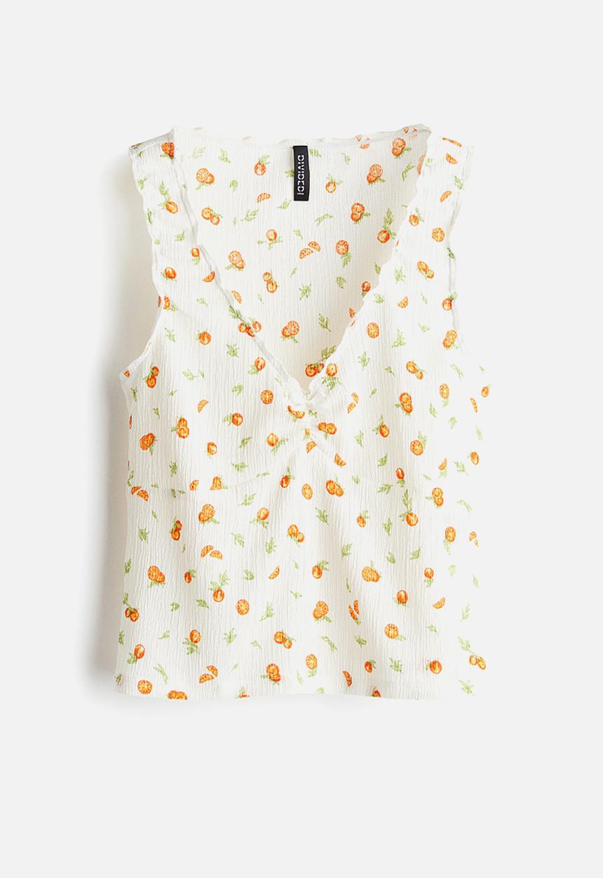 H&M - Crinkled jersey vest top - white/oranges