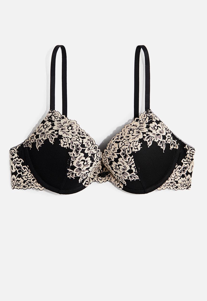 H&M - Lace push-up bra - black/floral 