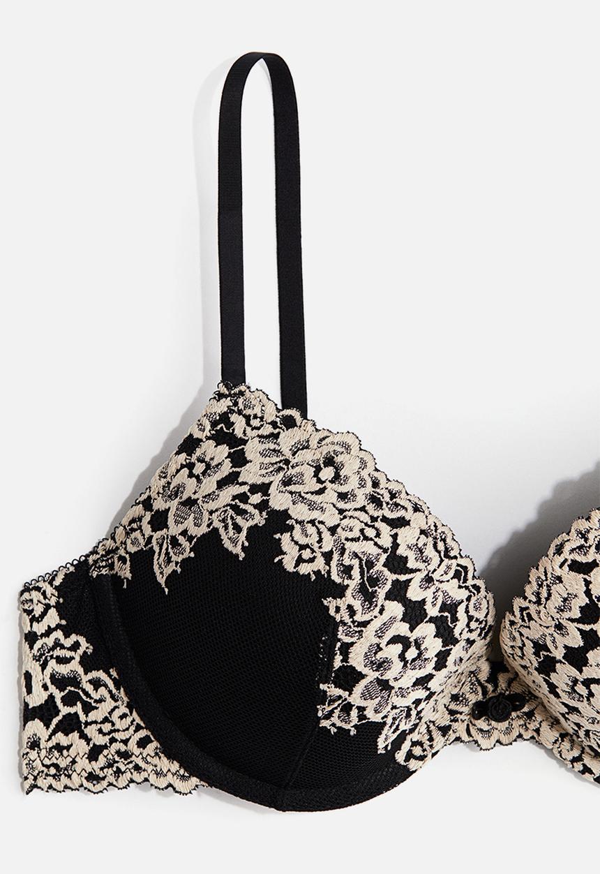 H&M - Lace push-up bra - black/floral 