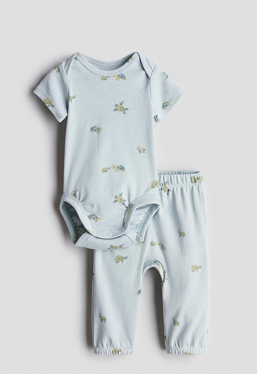 H&M - 2-Piece cotton jersey set - light turquoise turtles