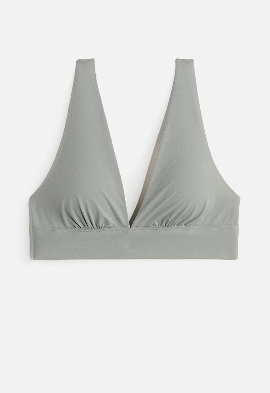 H&M - Padded soft microfibre bra - grey-green