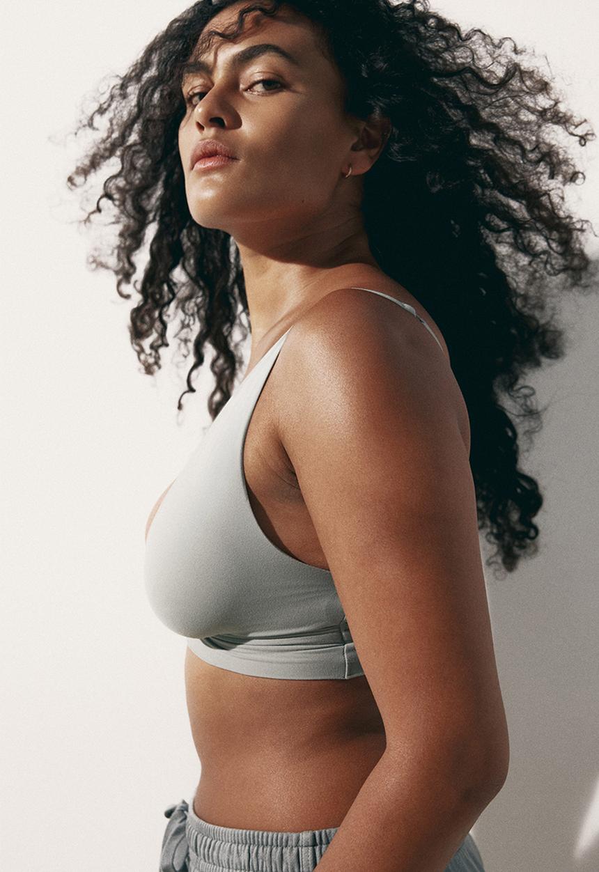 H&M - Padded soft microfibre bra - grey-green