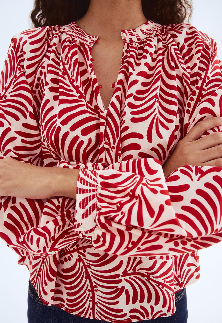 H&M - Band-collar blouse - white/red patterned 