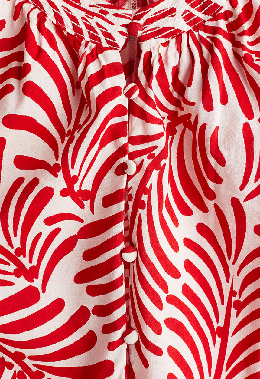 H&M - Band-collar blouse - white/red patterned 