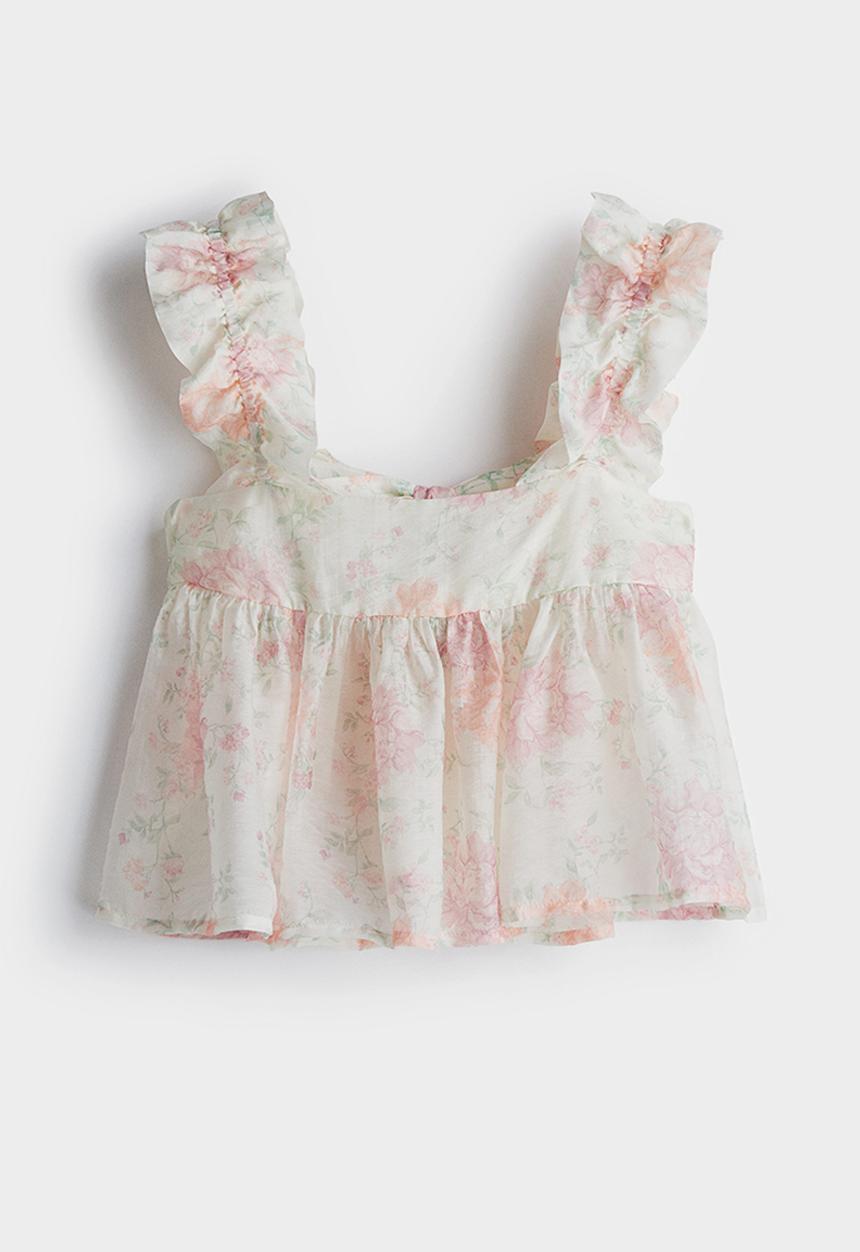H&M - Ruched peplum vest top - white/floral 