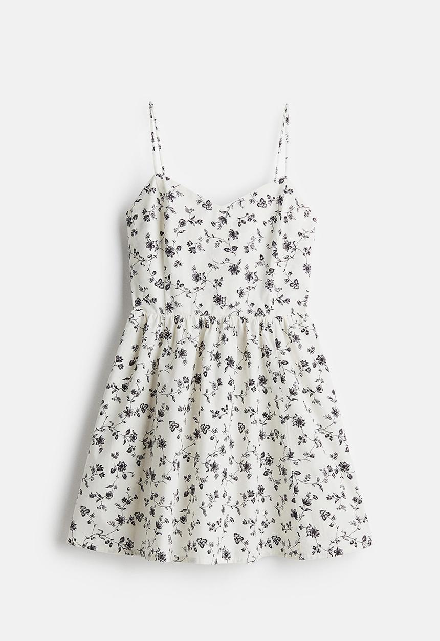 H&M - Flared-skirt cotton dress - white floral 