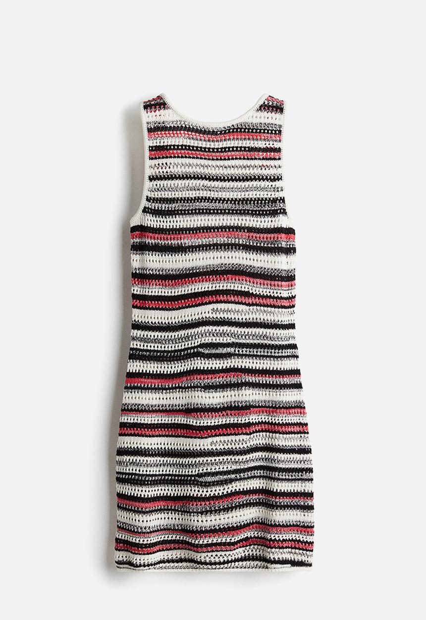 H&M - Pointelle-knit dress -  pink/black striped