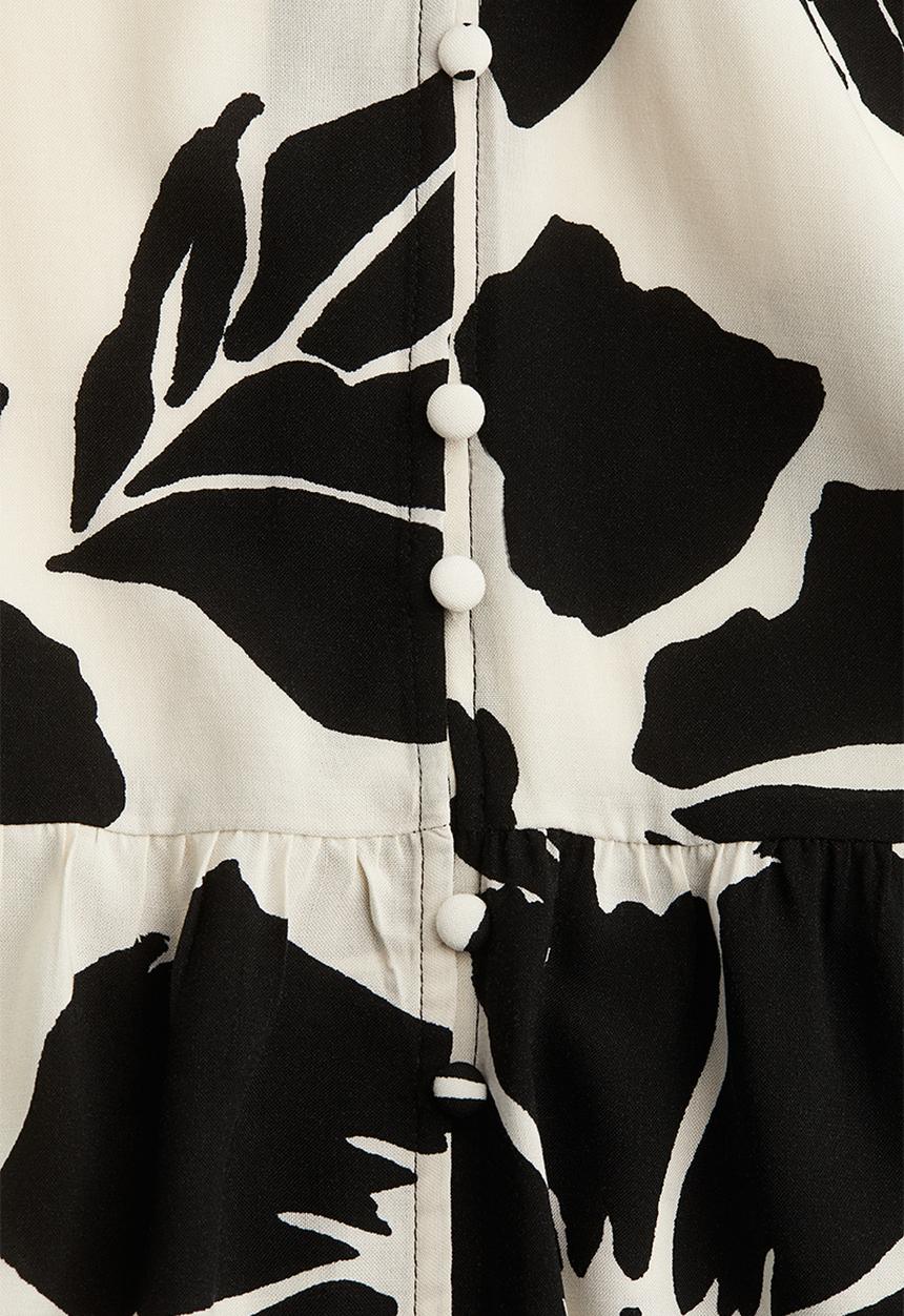 H&M - Crinkled tunic dress - cream & black floral 