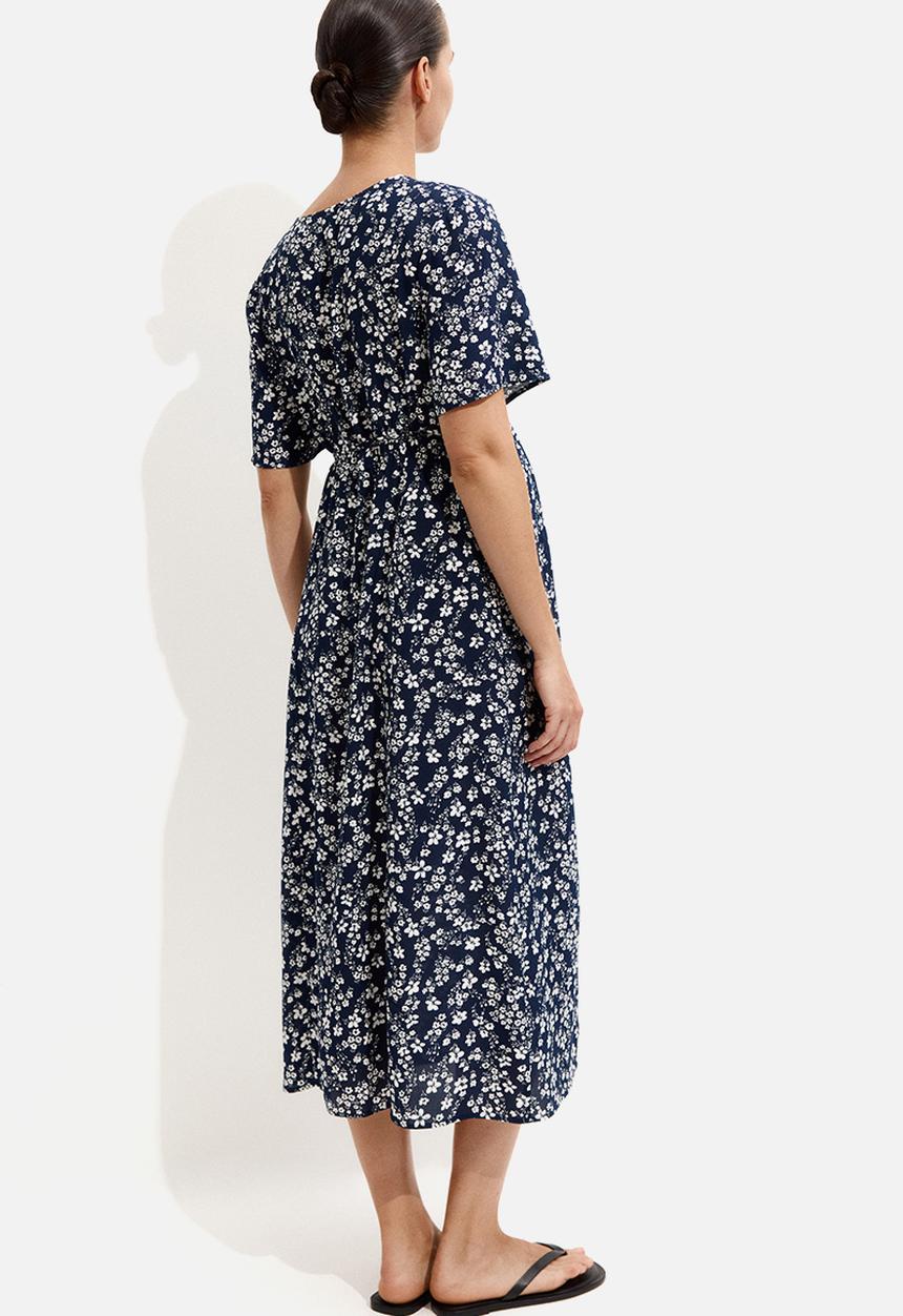 H&M - Mama before & after tie-belt dress - navy blue floral