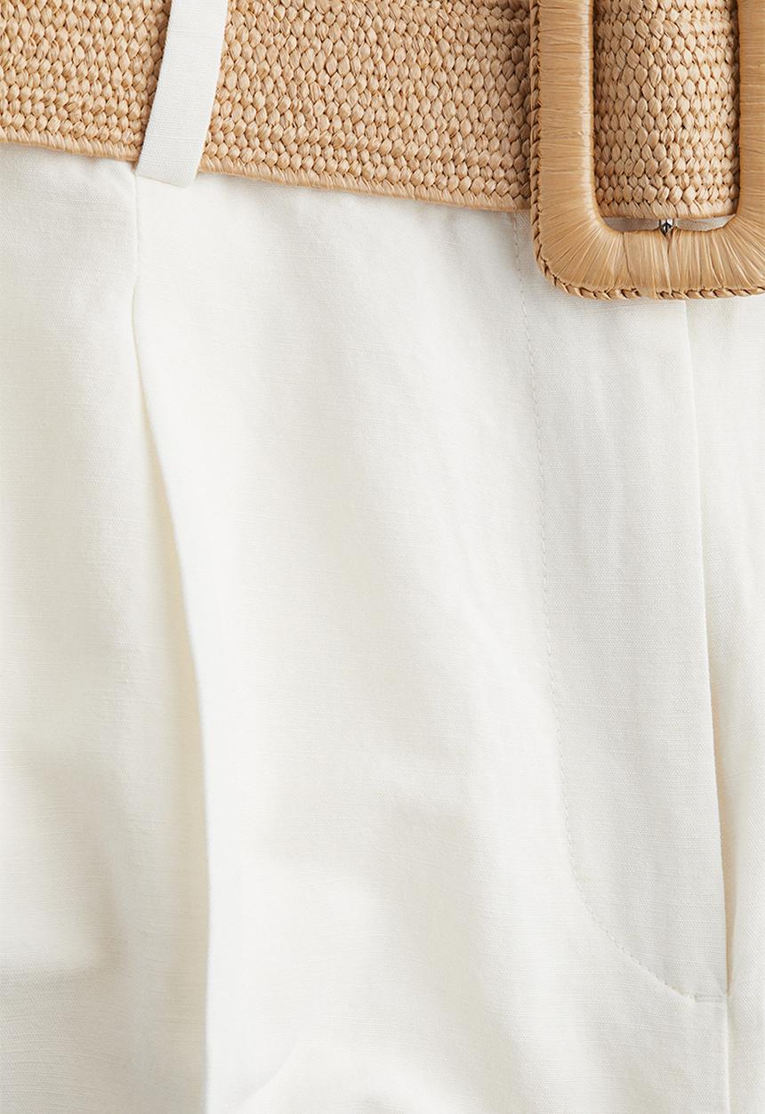 H&M - Belted linen-blend trousers - white