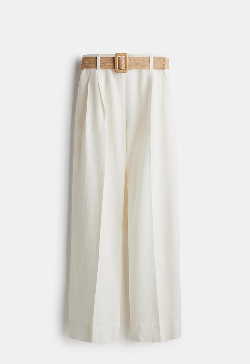 H&M - Belted linen-blend trousers - white