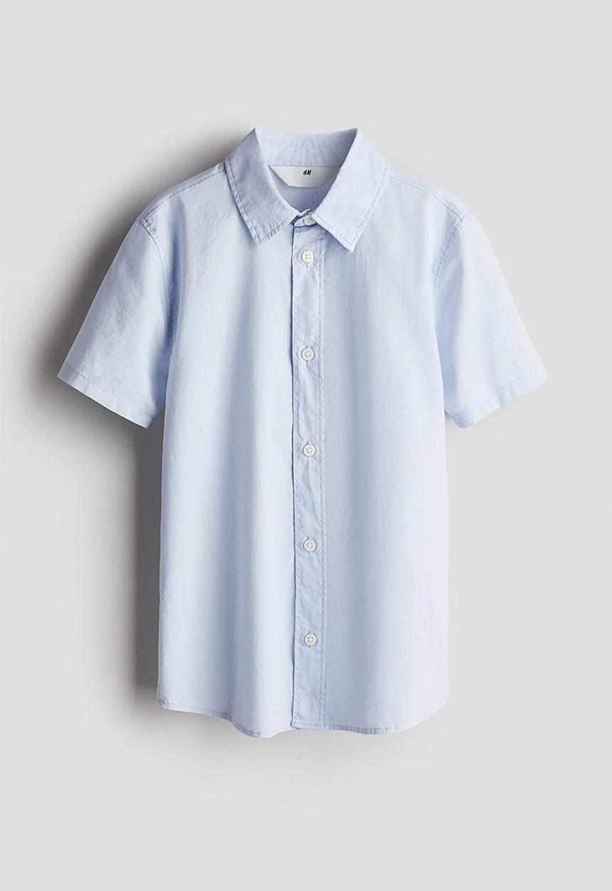 H&M - Short-sleeved cotton shirt - light blue