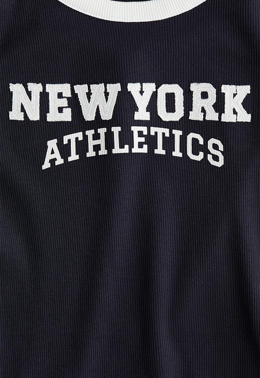H&M - Print-motif cotton top - navy blue/new york