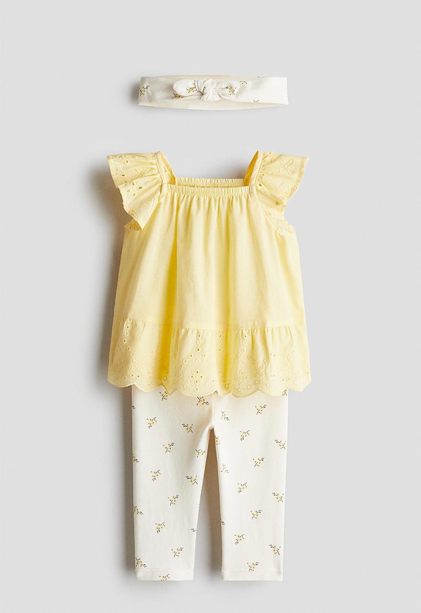 H&M - 3-piece cotton set -  yellow/floral 