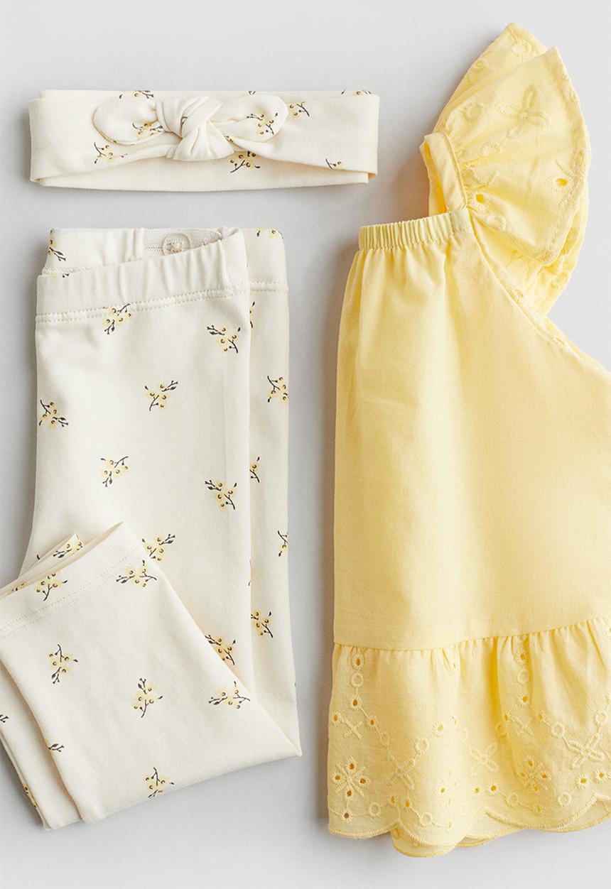 H&M - 3-piece cotton set -  yellow/floral 