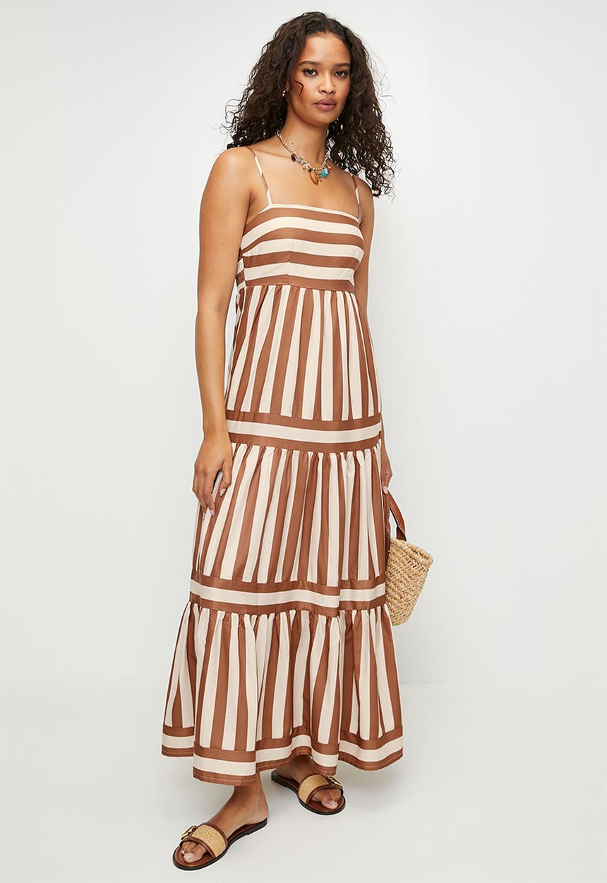 MILLA - Brown stripe tiered maxi dress - Brown Stripe