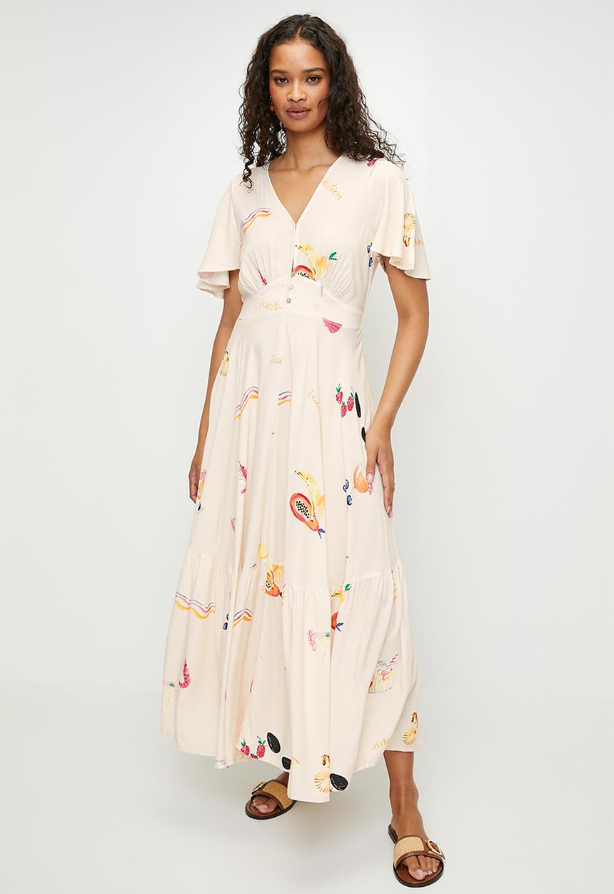 MILLA - Peach floral dress - Peach 