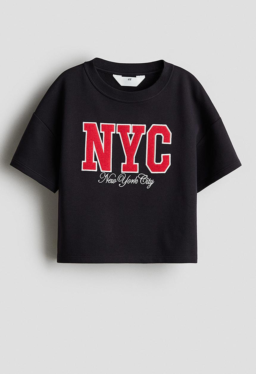 H&M - Print-motif short top - navy blue/nyc