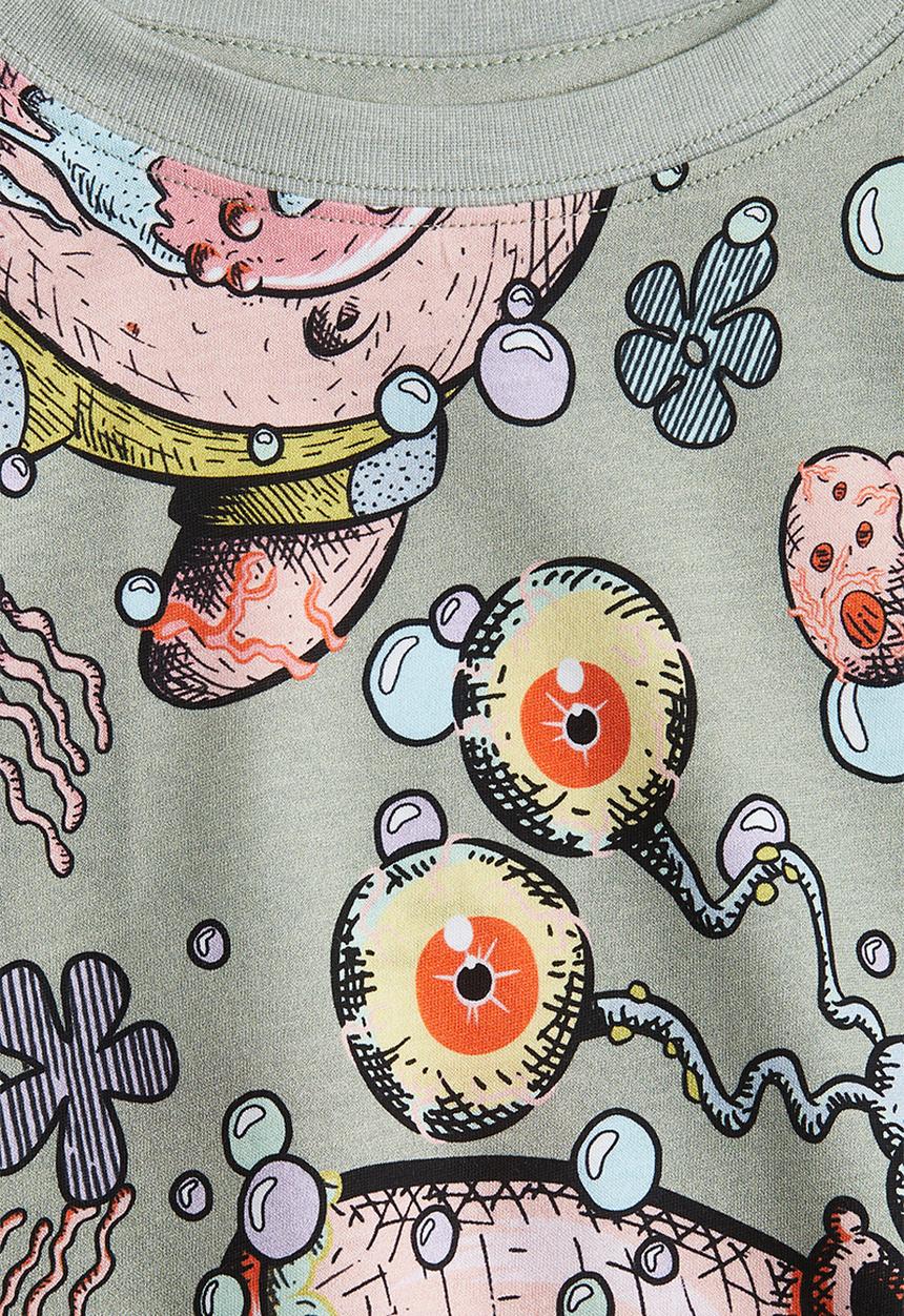 H&M - Printed t-shirt - dusty green/spongebob