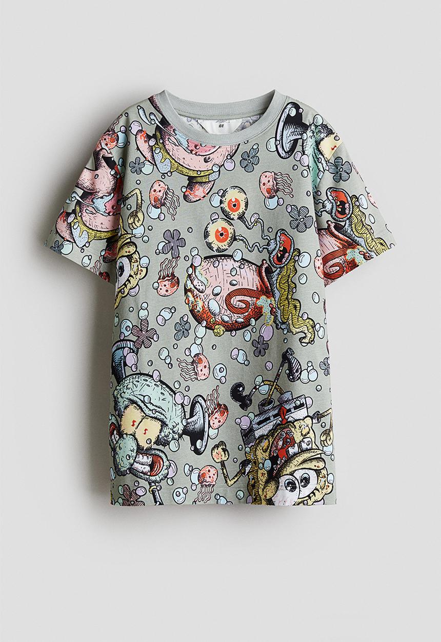 H&M - Printed t-shirt - dusty green/spongebob