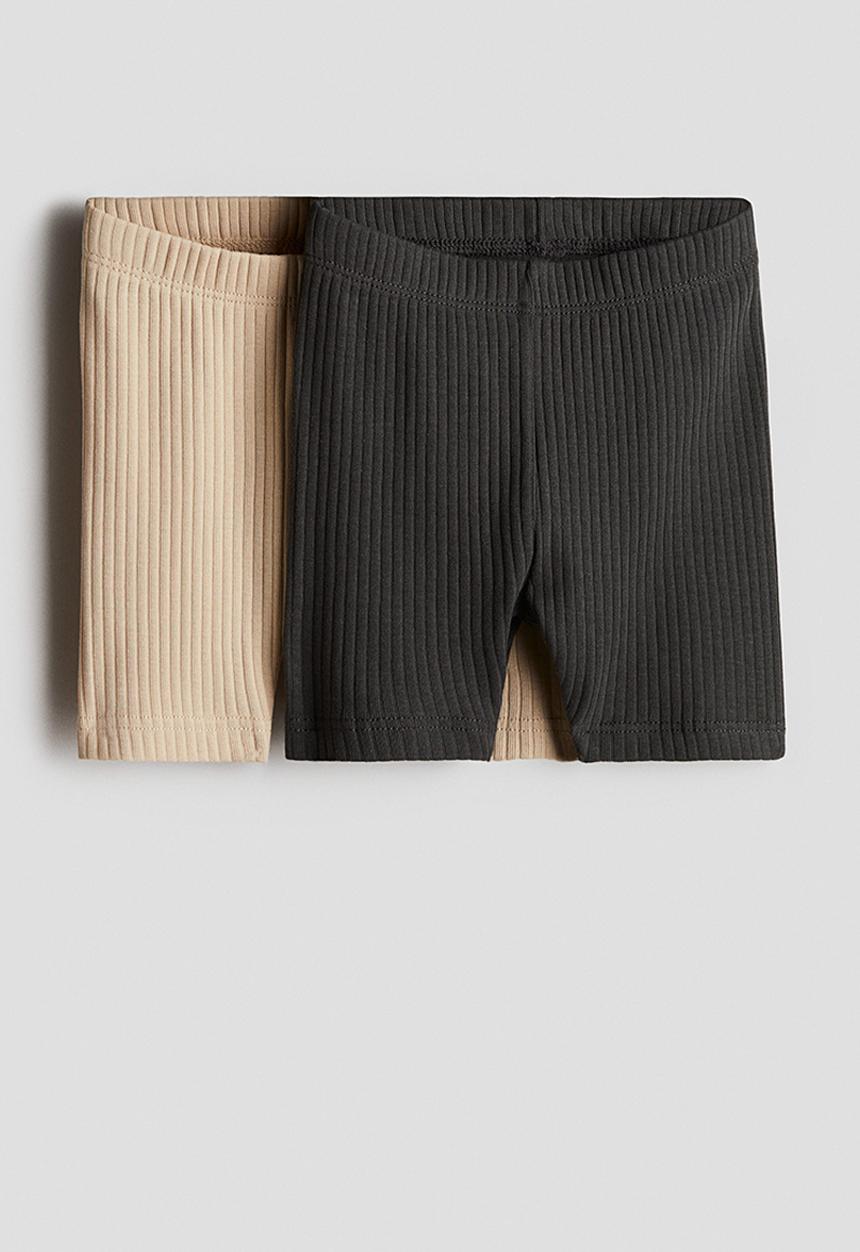 H&M - 2-Pack ribbed cycling shorts - light beige & dark grey
