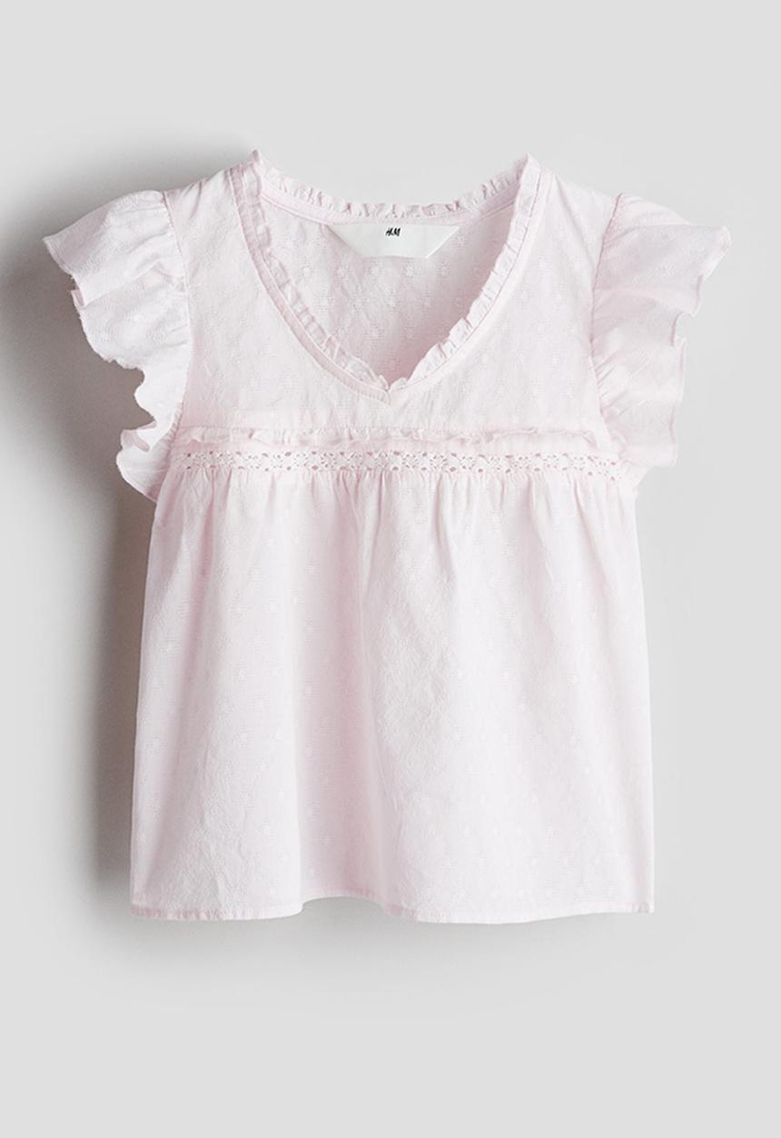 H&M - Frill-trimmed cotton blouse - light pink