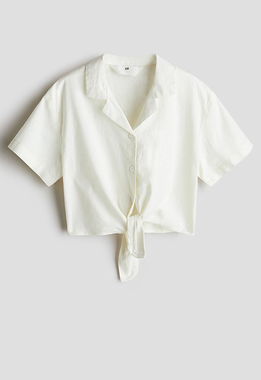 H&M - Cropped knot-detail shirt - white